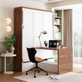Merax Full Size Murphy Bed with Foldable Desk,Space Saving Wall Bed,Solid Wood Foldable Hidden Platform Bedframe for Home,Bedroom,Office,Small Room,Apartment,Walnut+White
