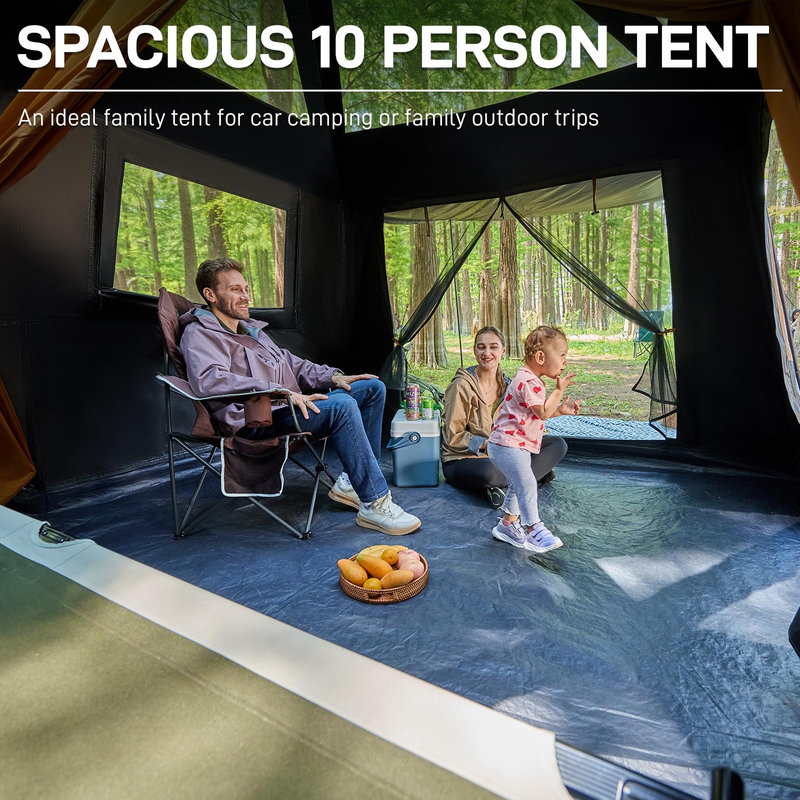 EVER ADVANCED 10 Person Camping Blackout Design Tent, Multi Room Tent for Family, Large Tents with Rainfly and Carry Bag, 2 Doors, Water-Resistant, 14ft x 10ft x 84in