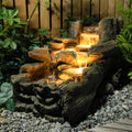 Sunlinua 34.5" L Garden Outdoor Water Fountain, Floor Standing Wood Imitation Resin Natural Waterfall Fountains with LED Lights for Patio, Porch, Home Art Decor