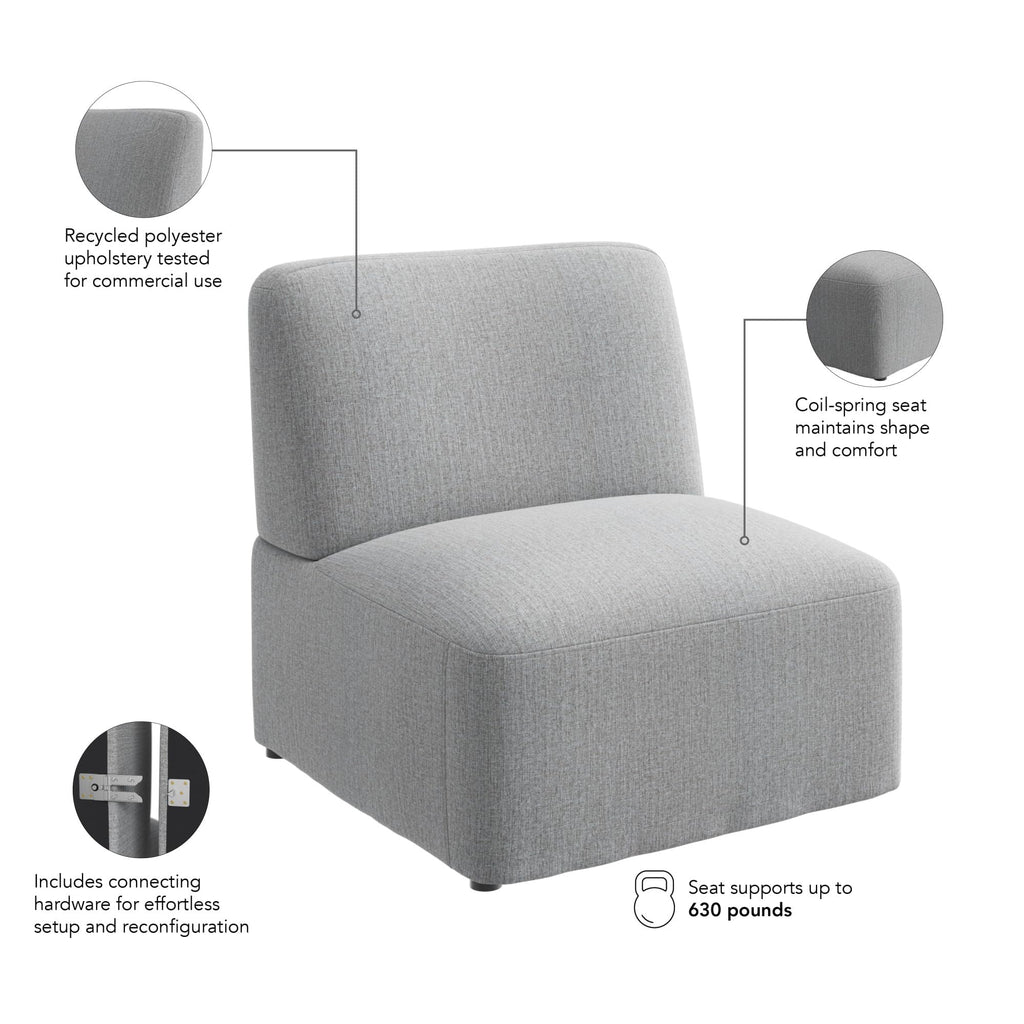 Bush Business Furniture Modular Armless Lounge Chair, Guest Seating for Lobby or Reception Area, Assemble Collection, Fog Fabric