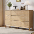 LINSY HOME Fluted Dresser for Bedroom with 6 Drawers, 54" Wide Mid Century Modern Dressers, Tall Boho Chest of Drawers, Large Wood Accent Storage Cabinet for Living Room, Curved Profile Design, Oak