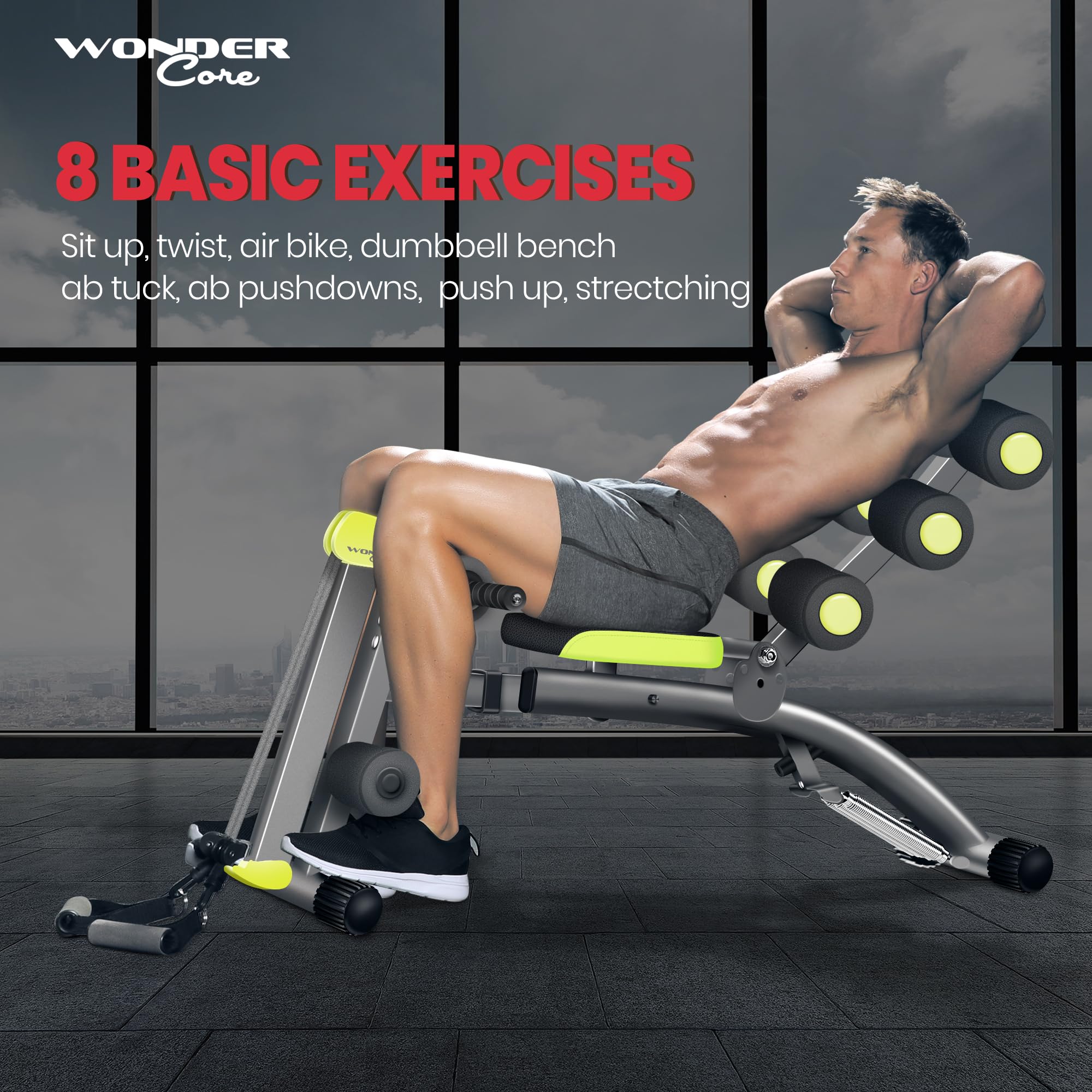 Wonder Core V2 Total Gym Machine, Ab Workout Equipment, Adjustable Ab Machine for Stomach Workout, Sit Up Exercise Equipment for Home Workouts, Abdominal Trainer, Ab Lounger Exercise Chair (Green)
