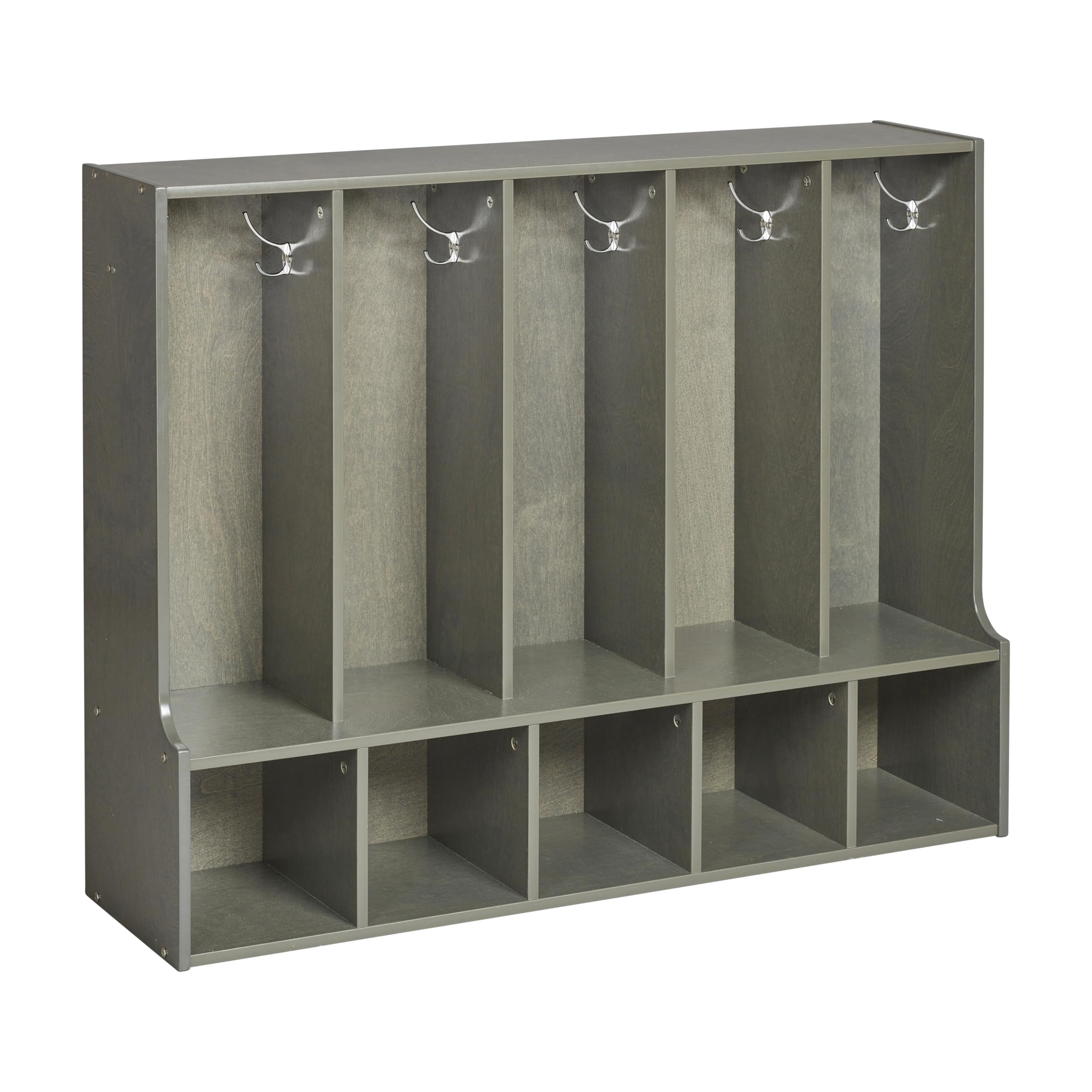 ECR4Kids Streamline 5-Section Toddler Coat Locker with Bench, Classroom Furniture, Grey Wash
