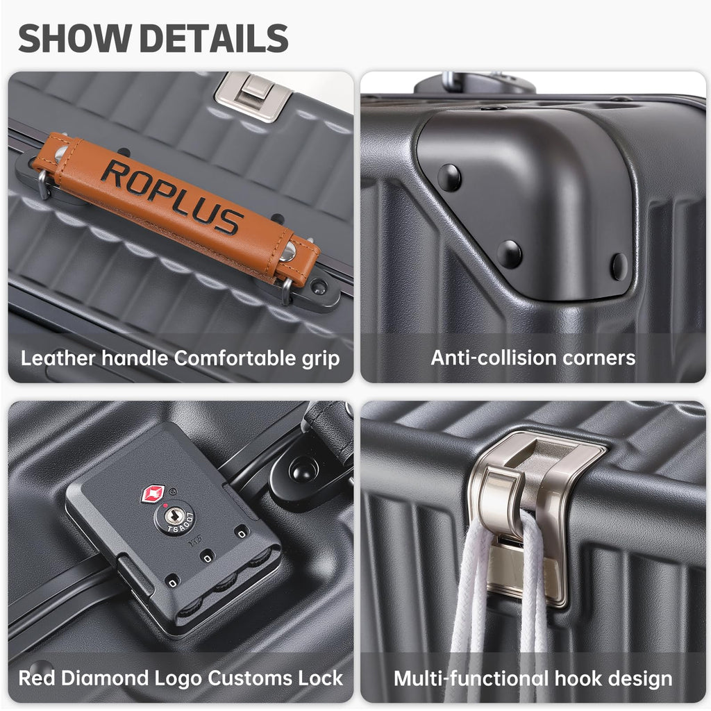 ROPLUS Aluminium Frame Checked-Luggage with Smooth Jelly Wheels, Hardside Zipperless Rolling Suitcase with TSA Lock (Grey, 28-Inch)