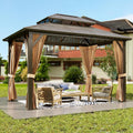 10'x13' Hardtop Gazebo, Outdoor Polycarbonate Double Roof Canopy, Aluminum Frame Permanent Pavilion with Curtains and Netting, Sunshade for Garden, Patio, Lawns (10x13ft)