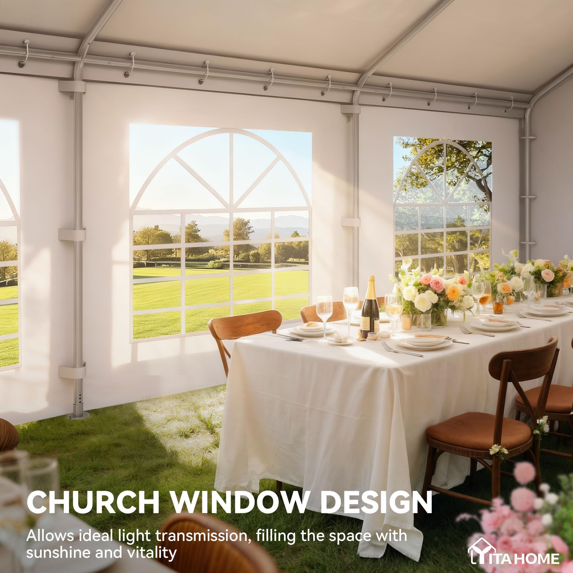 YITAHOME 20x20 ft Party Tent Heavy Duty Wedding Event Shelters Outdoor Upgraded Galvanized Canopy with Large White Roof, Removable PVC Sidewalls & 2 Storage Bags