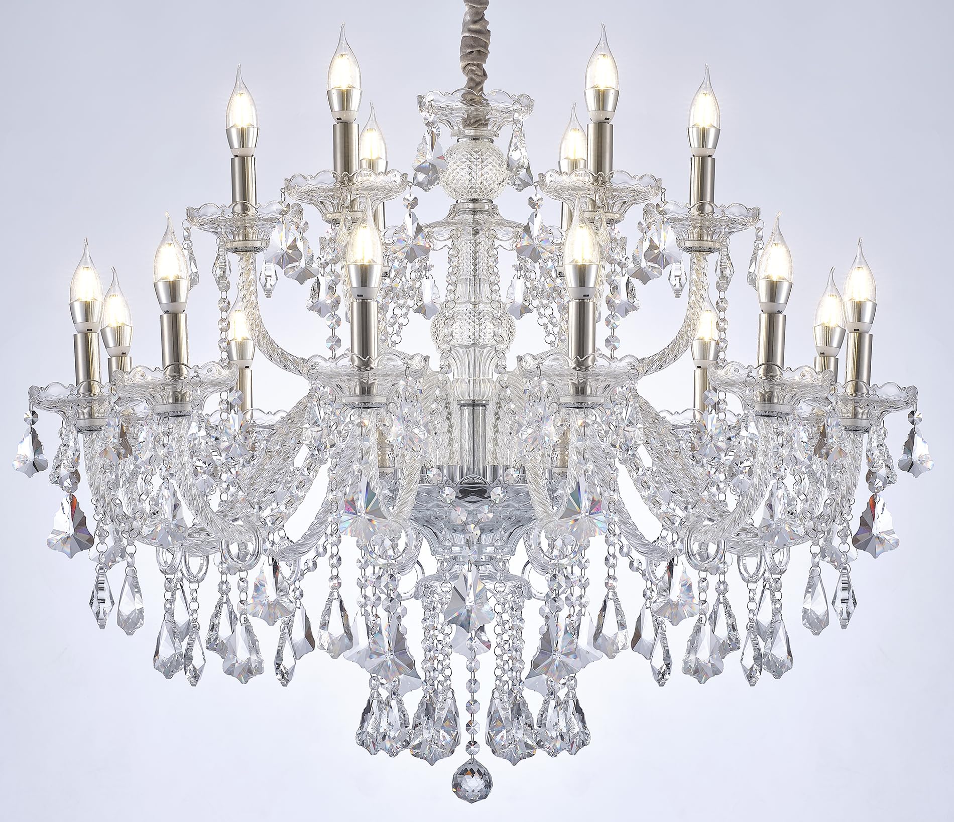 ARRKOYAA Clear 18 Lights K9 Crystal Chandelier,Chandeliers for Dining Room,Bedroom,Living Room, Candle Pendant Lamp Ceiling Lighting, 39 inch x32 Inch (Color: Clear) with 18pcs 5W E12 LED Bulbs.