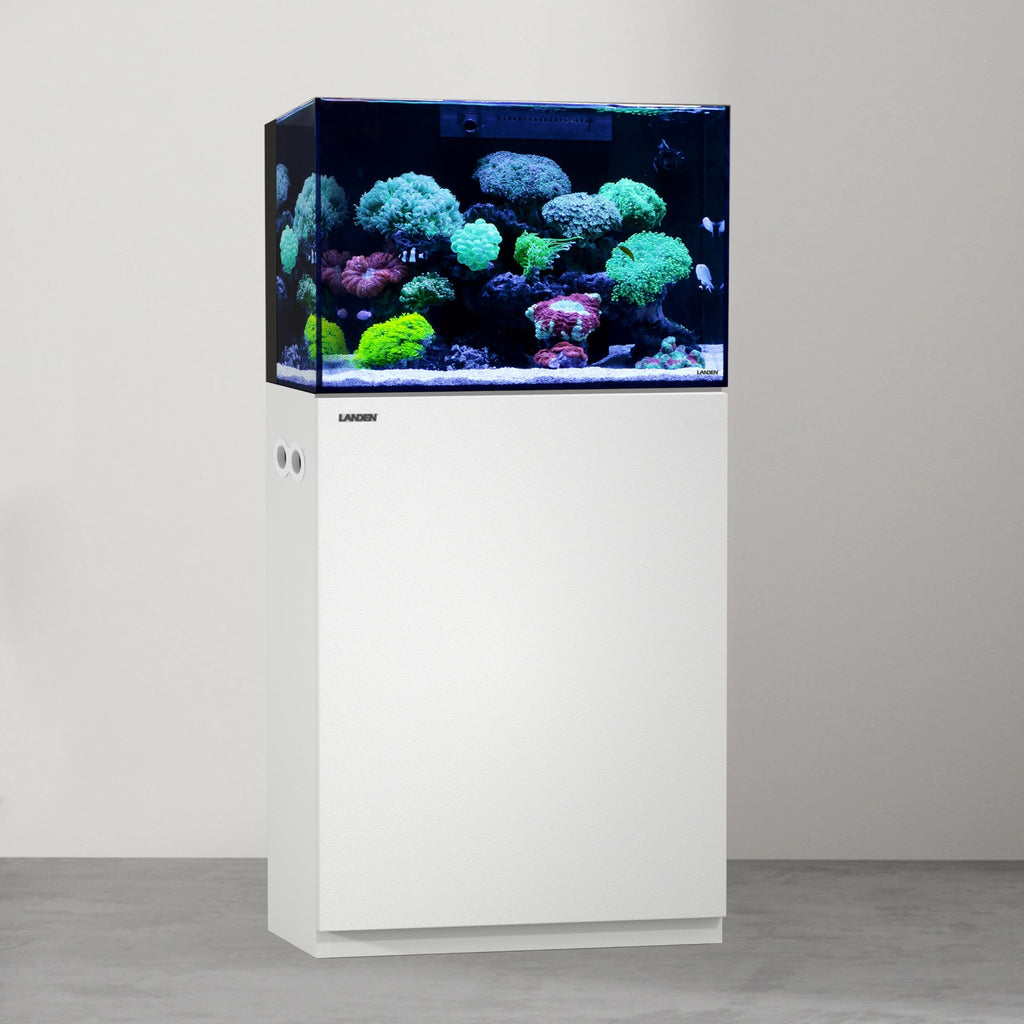 LANDEN Aquarium Wooden Stand and Cabinet for up to 30 Gal Tank, Fish Reptile Sea Salt WaterTank Stand, Nano Foam Leveling Mat Included, W23.6xD17.7xH31.5 in, Wooden Matte White Painted(Stand Only)