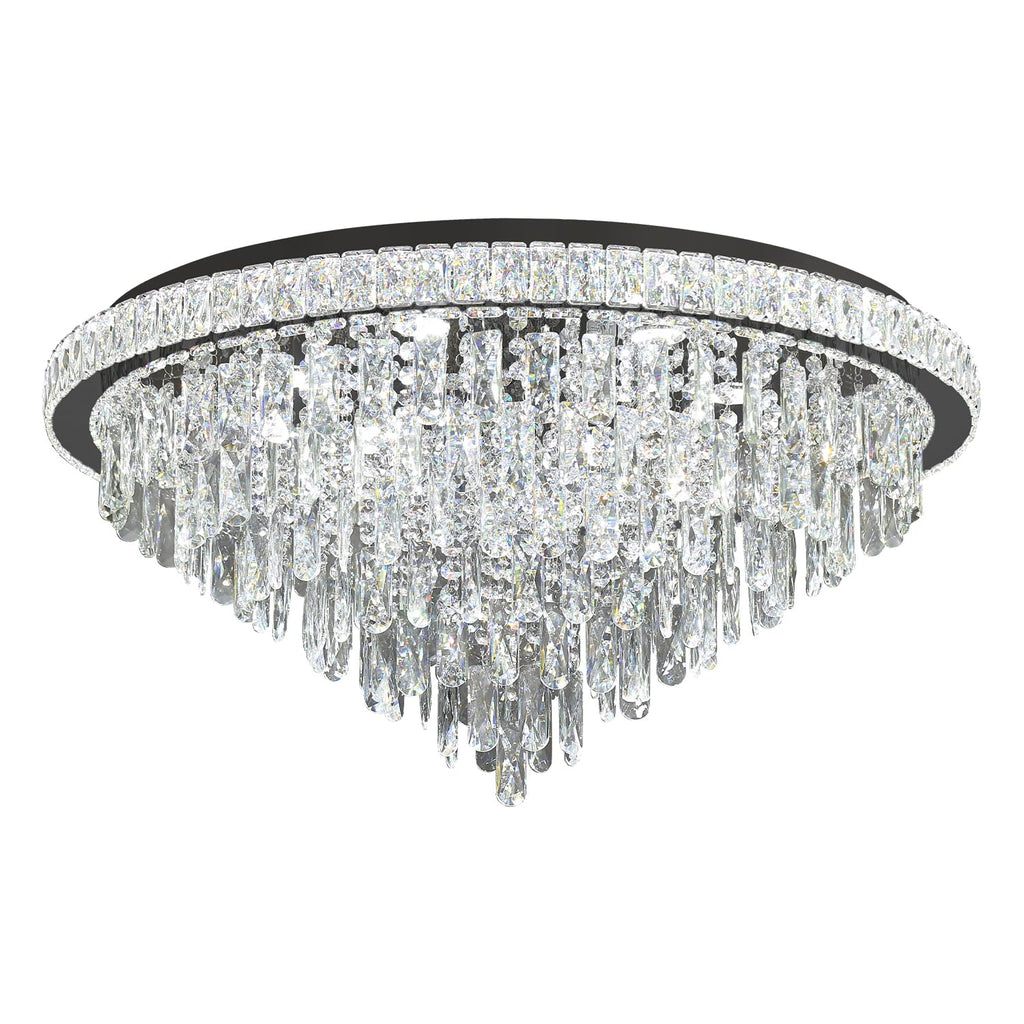 Dia 32" Modern Crystal Chandeliers LED Dimmable Living Room Chandelier Black Pendant Lighting Crystal Ceiling Light Fixture for Entrance Bedroom Hallway Foyer