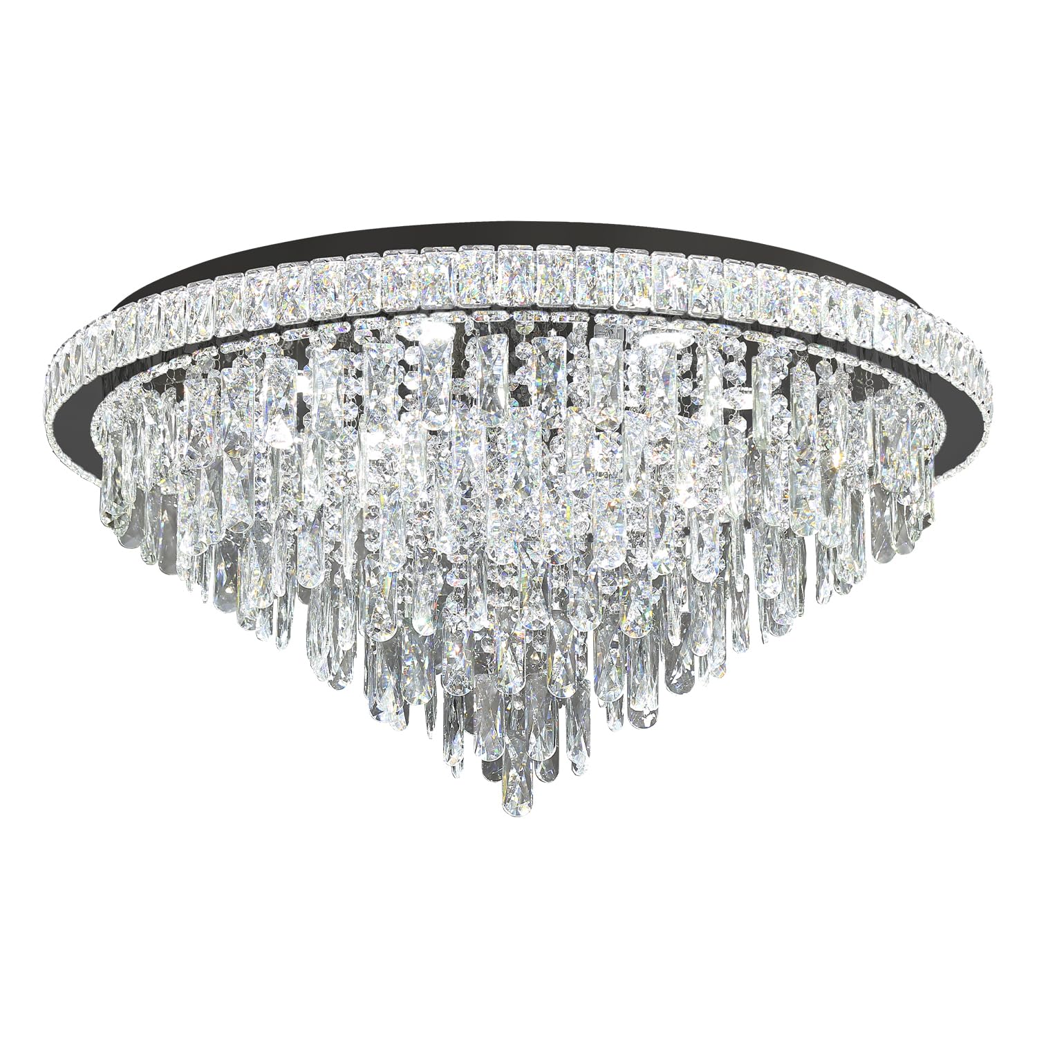 Dia 32" Modern Crystal Chandeliers LED Dimmable Living Room Chandelier Black Pendant Lighting Crystal Ceiling Light Fixture for Entrance Bedroom Hallway Foyer