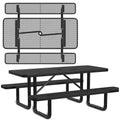 Leisure Craft Metal Picnic Table with Bench - 6 ft Rectangle Outdoor Dining Table for 6, Umbrella Hole, Weatherproof Heavy Duty Thermoplastic Coating, Commercial Grade Furniture Made in USA - Black