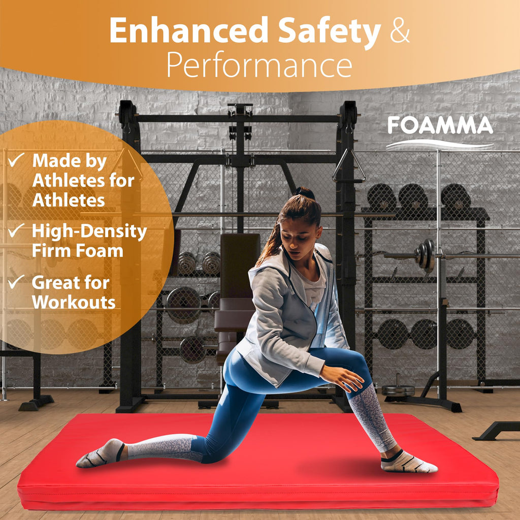Foamma Gymnastics Mat - 4" x 4 ft x 8 ft, Red Landing Mat for Kids and Adults, Wrestling Mat with Waterproof Cover, High-Density Tumbling Mat, Gymnastics Equipment for Indoor and Outdoor
