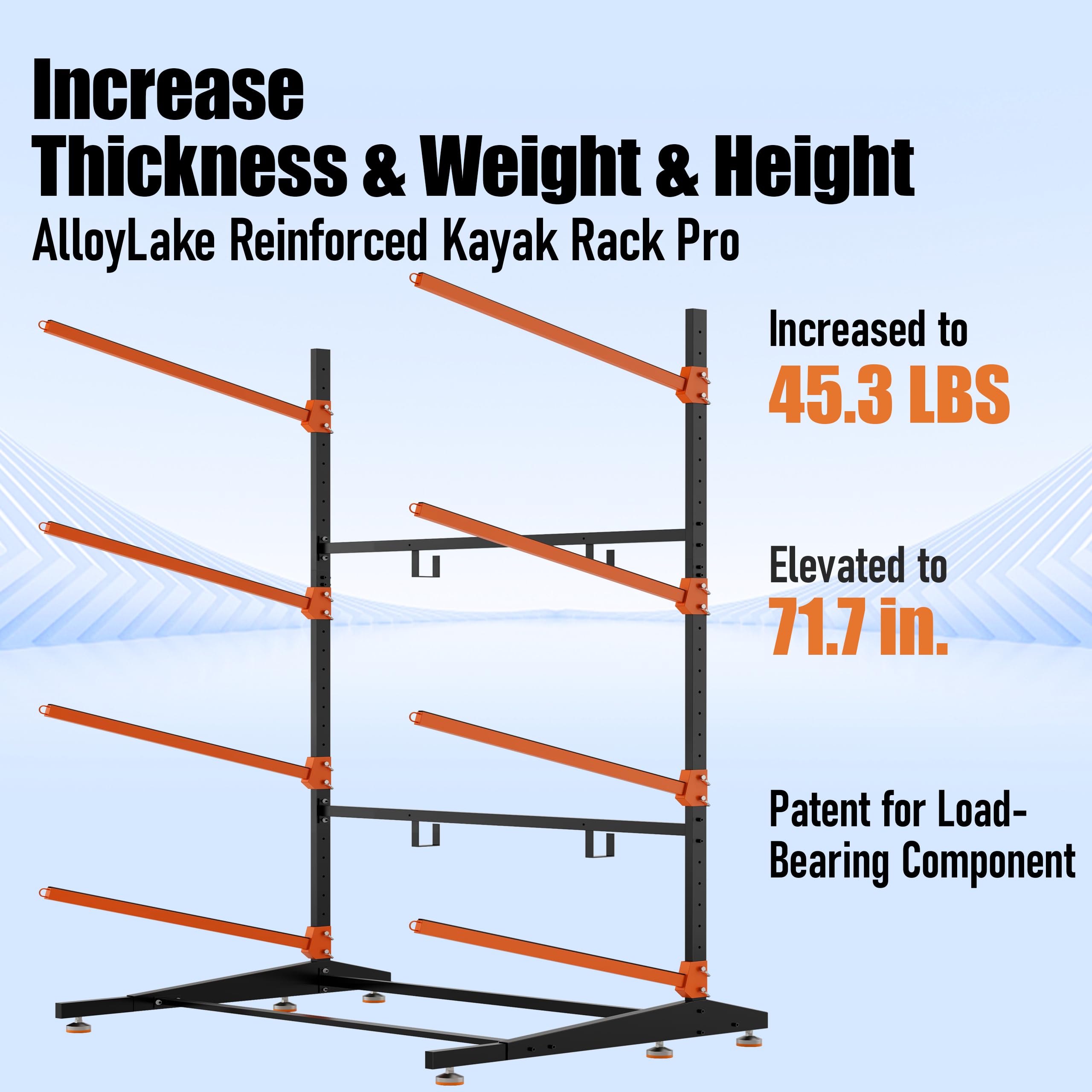 AlloyLake 4-Tier Freestanding Kayak Rack, Pro-Grade Heavy Duty Outdoor Storage for 4 Boats, 440 lbs Max Capacity, Rust-Proof 304 Stainless Steel Hardware (Orange)