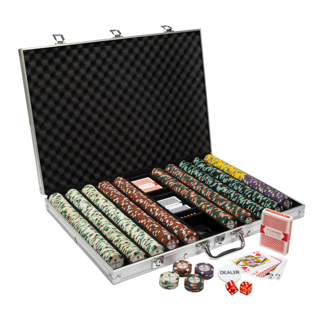 Playzaic 1000-piece Aluminum Showdown Poker Chip Case - 13.5-gram Heavy Clay Composite Set - Casino Chips for Texas Holdem, Blackjack - Betting Game Accessories