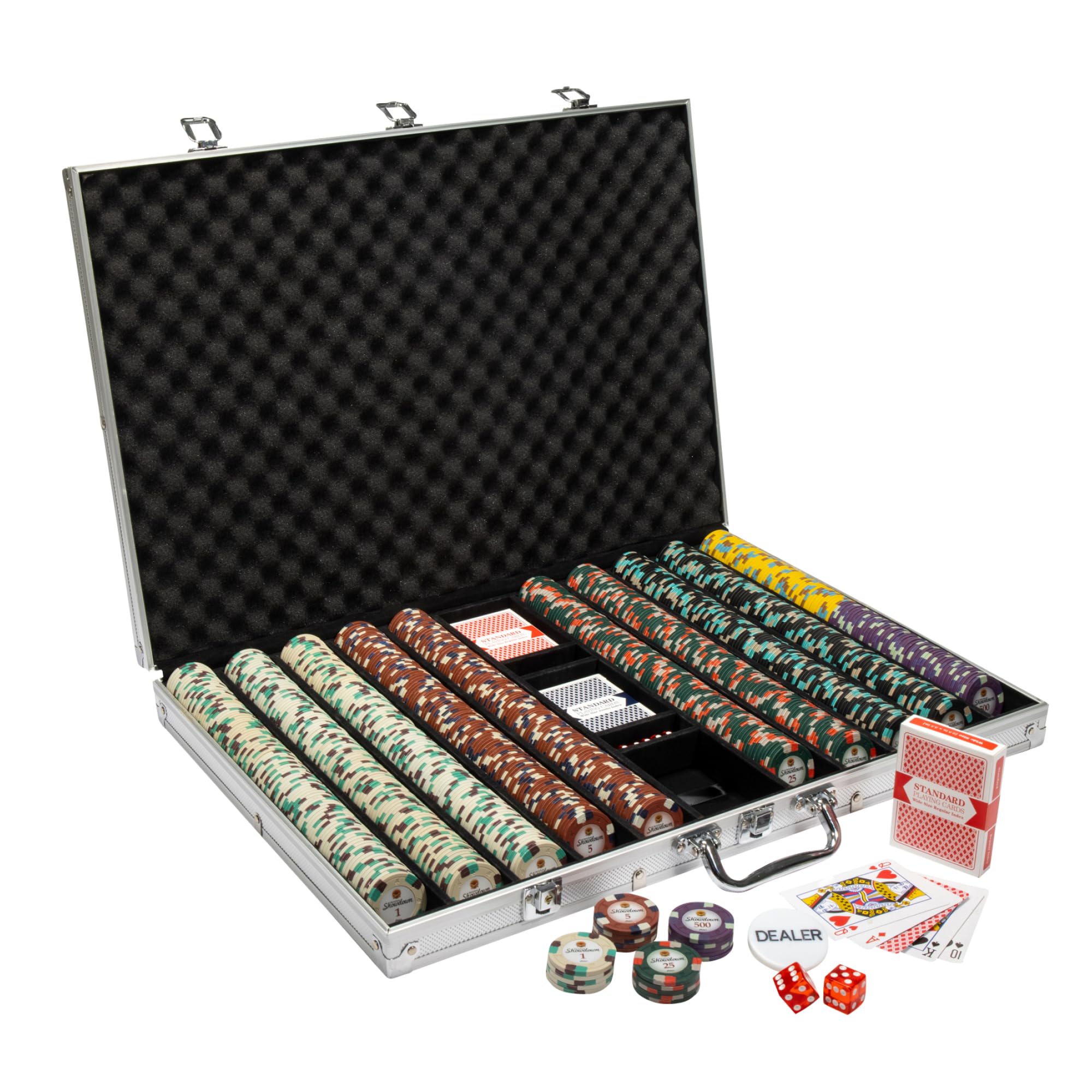 Playzaic 1000-piece Aluminum Showdown Poker Chip Case - 13.5-gram Heavy Clay Composite Set - Casino Chips for Texas Holdem, Blackjack - Betting Game Accessories