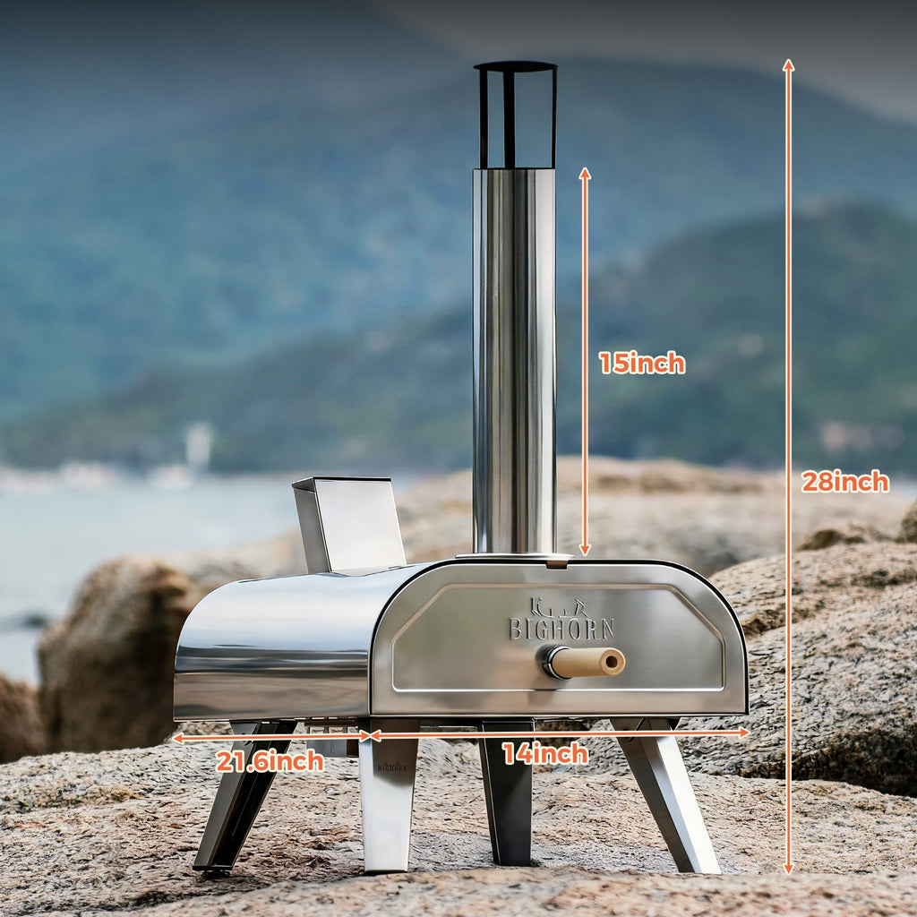 BIG HORN OUTDOORS 12" Multi-Fuel Pizza Oven, Portable Outdoor Pizza Oven, Wood Fired & Propane Gas, Pellet Pizza Maker with Pizza Stone