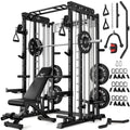 JELENS Smith Machine for Home Gym, Multi-Function M12 Power Cage, Squat Rack with Smith Bar and More Attachment (Black, 140LB Black Weights Package)