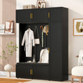 Shaical Hall Tree with Padded Bench and Shoe Storage, 4-in-1 Entryway Bench with Multi-Tier Storage Shelves & Cabinets, 4 Hooks, 79.7" H Wooden Storage Organizer for Entrance, Hallway, Mudroom, Black
