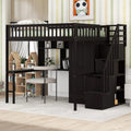 Full Size Loft Beds Stairway Loft Bed Frame with Wardrobe, Desk, Bookcase and Drawers, Espresso