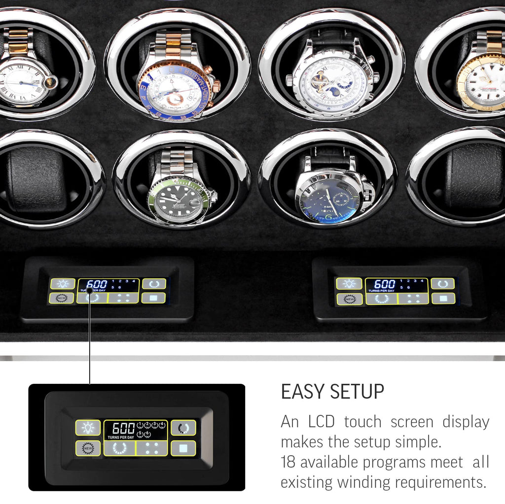 12 Watch Winder for Automatic Watches with LED Light and LCD Touchscreen Control (White)