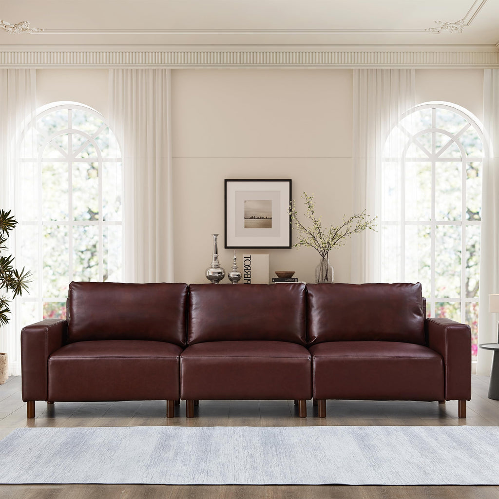 KEIKI 112 Inch PU Leather Sofa, Luxury Cloud Couch Sofa Sleeper Chair, Corner Comfy Upholstered 3-Seater Cloud Couch, Big Accent Deep Seating for Office Apartment Living Room, Easy Assembly, Burgundy