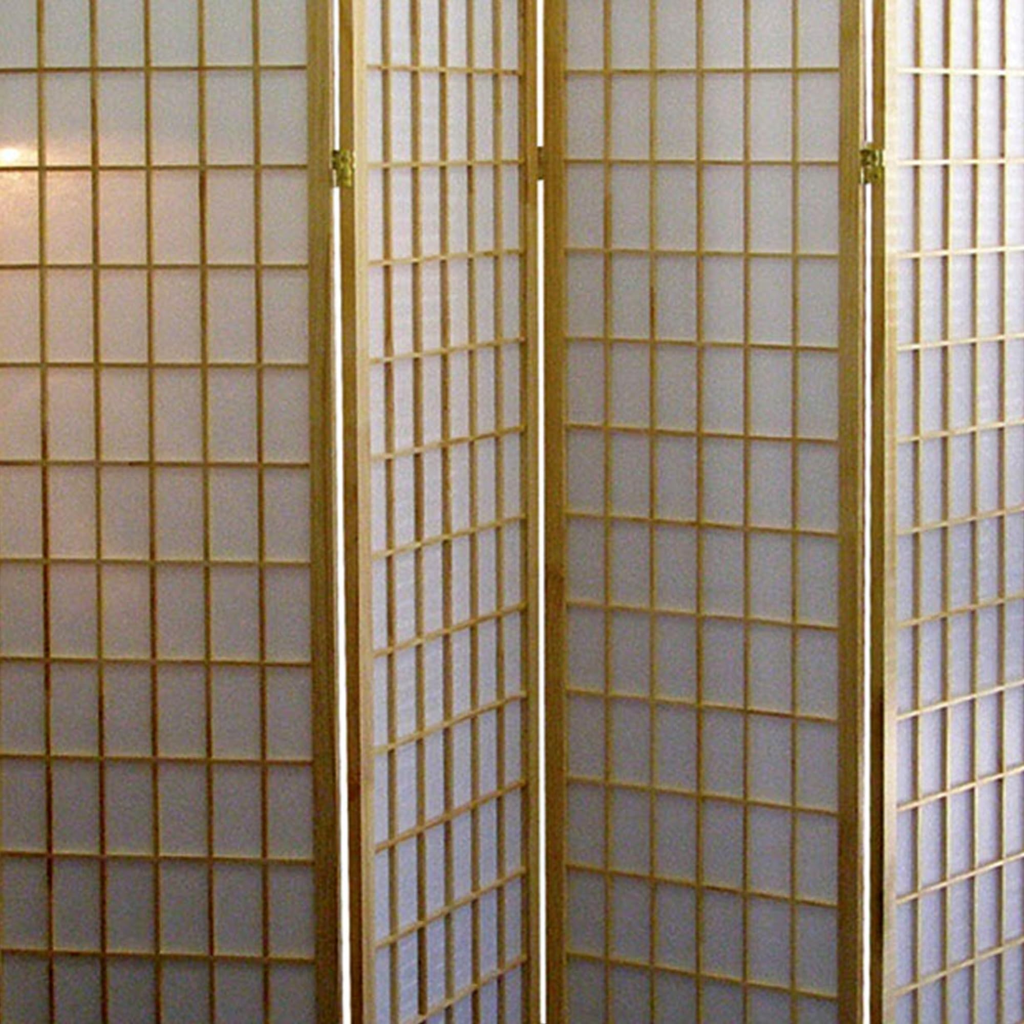 70" Tall 4 Panel Screen, Room Divider, Japanese Style with Natural Wood