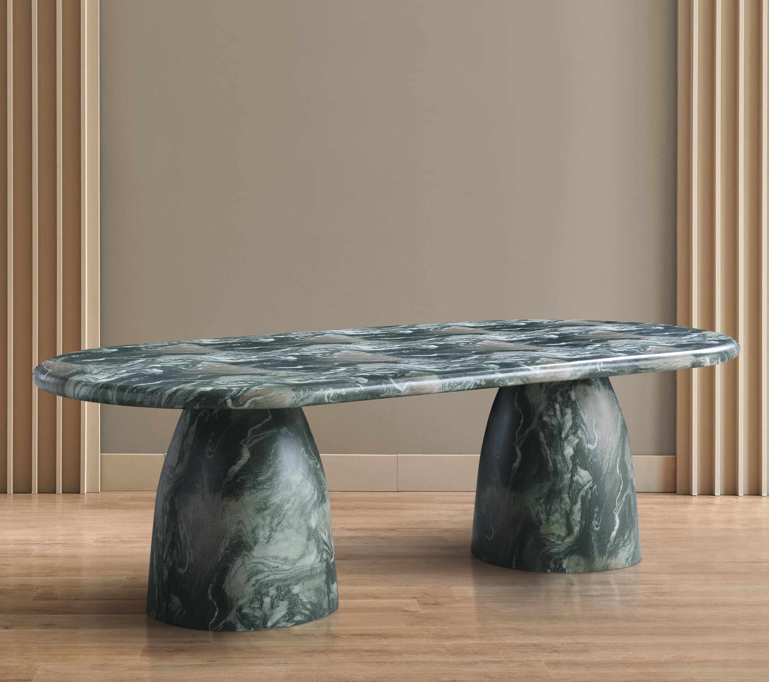 Meridian Furniture 708Green-T Cosenza Collection Art Deco 96" Indoor/Outdoor Concrete Dining Table with Green Marble Finish, 96" W x 44.5" D x 30" H