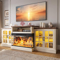 OneBlis 97" Fireplace TV Stand with 36" Electric Fireplace, Farmhouse Entertainment Center for TVs up to 100", Media Console Table with Large Storage Cabinets, for Living Room, White