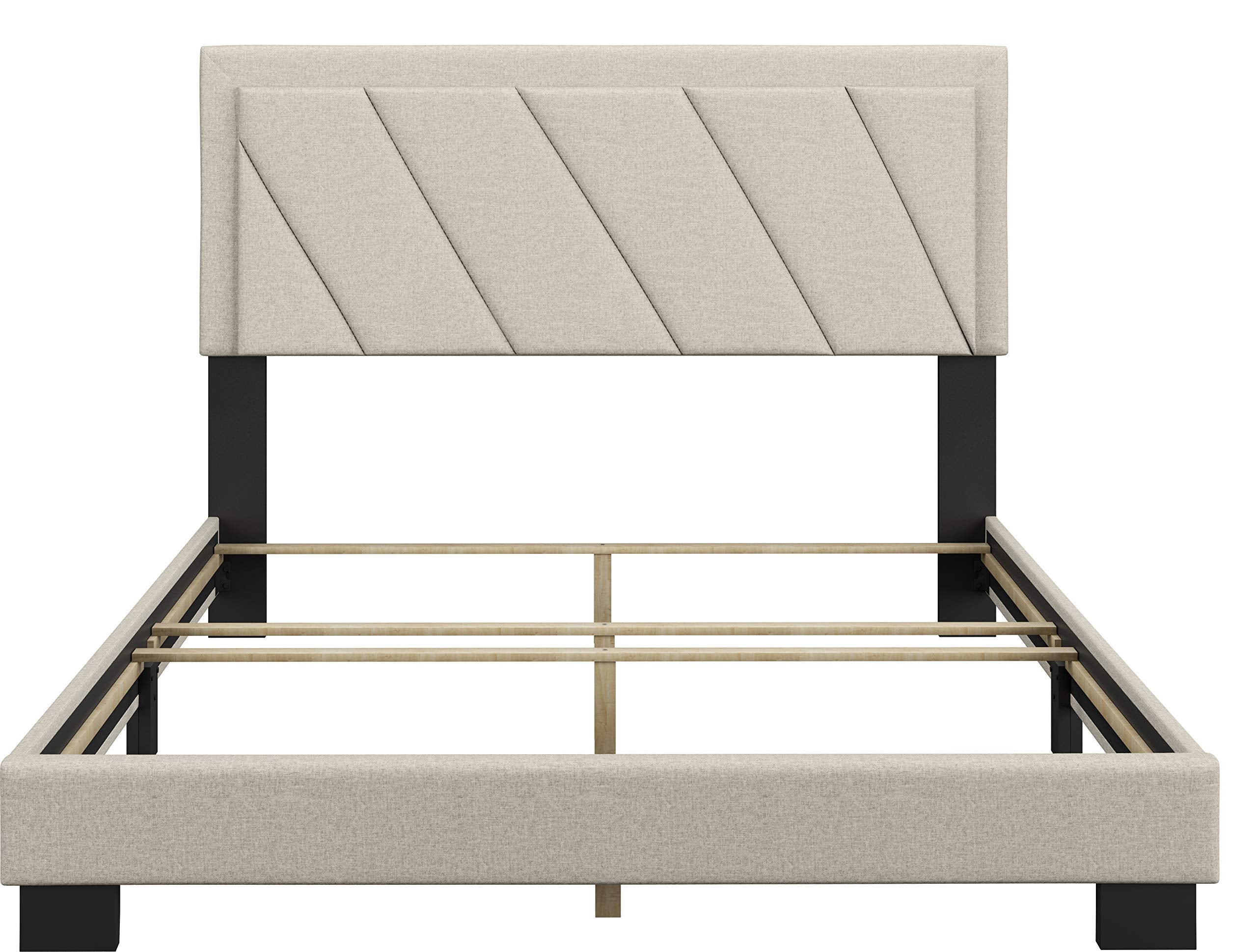 Boyd Sleep Diagonal King Size, White Linen Upholstered Platform Bed with Adjustable Headboard - Qualified Box Spring or Foundation Required for Use