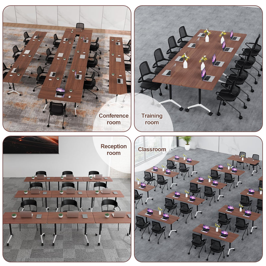 robwibw 63INCH Folding Conference Table On Wheels, 6 Pack Modular Walnut Rolling Conference Room Tables for 8-16 Person Training Table for Office Classroom(6, Walnut, 63 INCH)