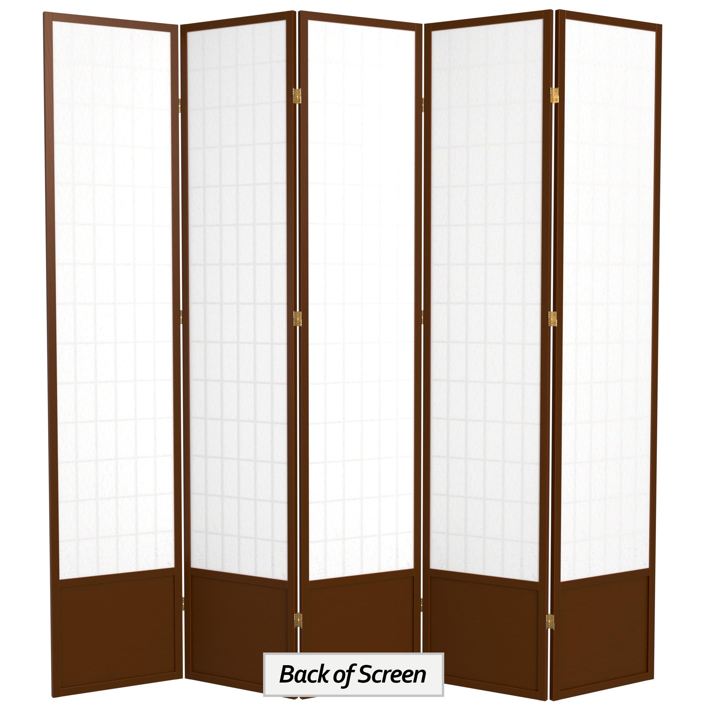 Oriental Furniture 7 ft. Tall Window Pane Shoji Screen - Walnut - 5 Panels