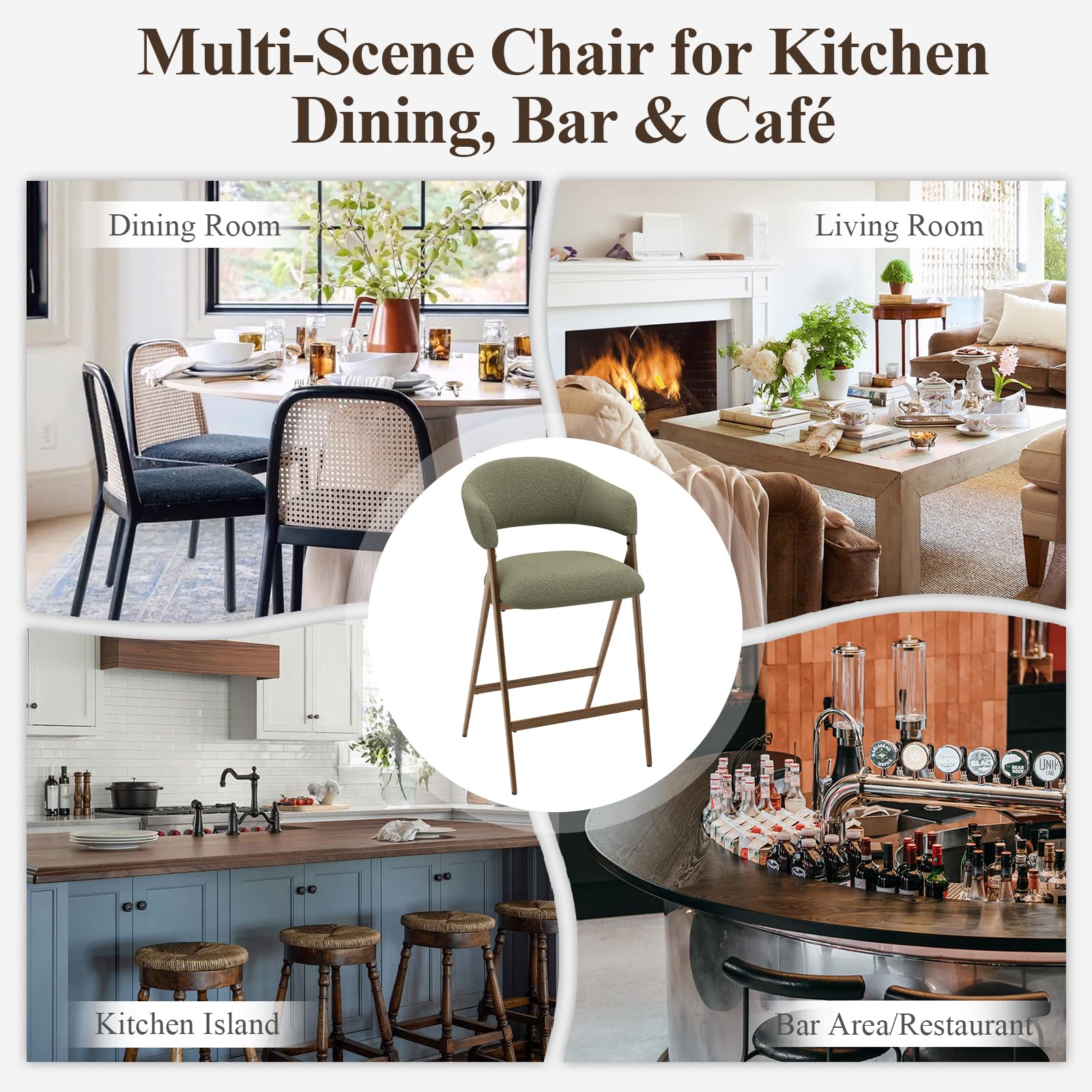 COLAMY Bar Stools Set of 4, 26" Counter Height Barstools with Backs, Modern Upholstered Bar Chairs with Metal Legs for Kitchen Island Counter, Dining Room, Taupe