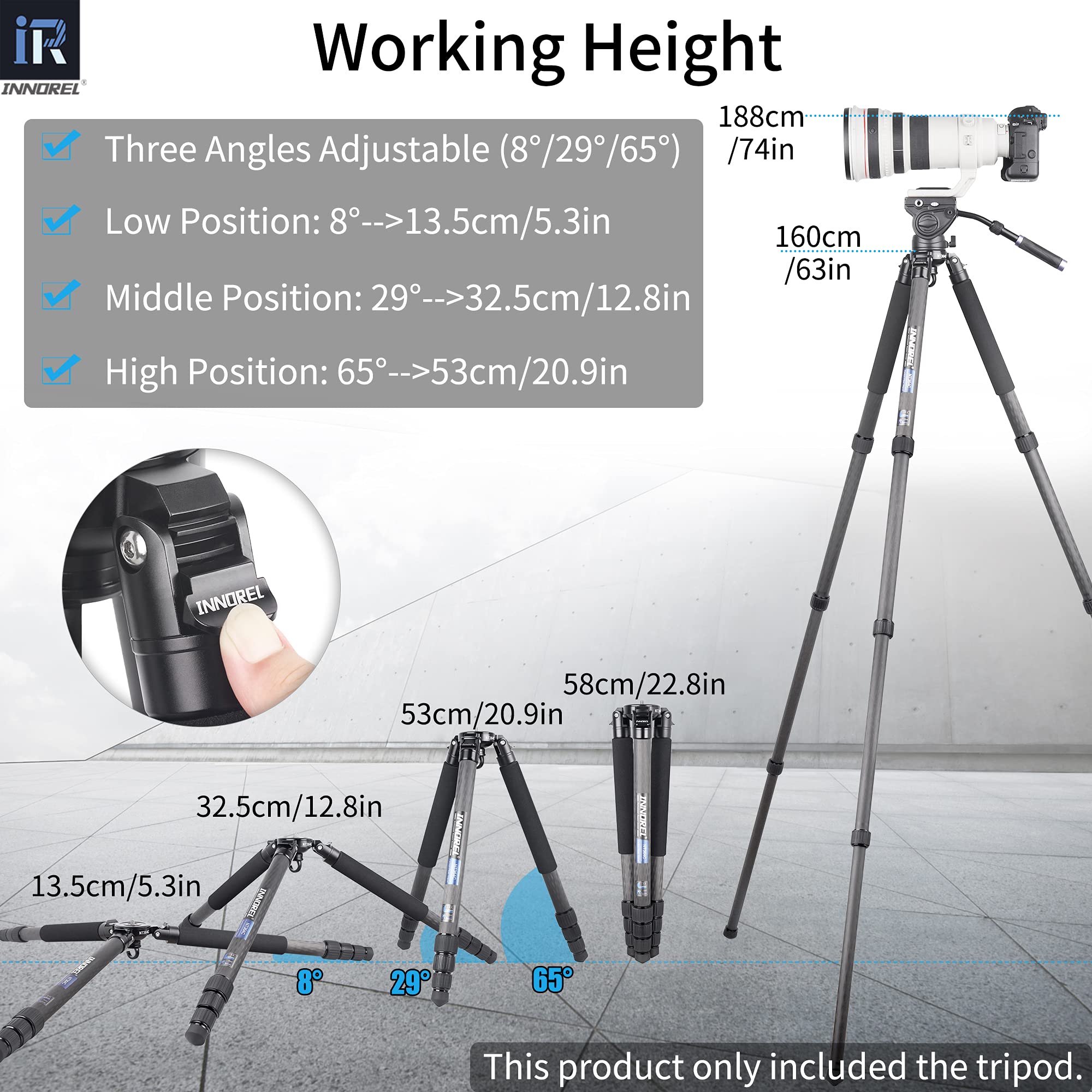 INNOREL NT364C Professional Carbon Fiber Tripod - Heavy Duty Camera Stand, 55lb/25kg Max Load, 75mm Bowl Adapter (Max Tube 36mm)