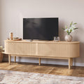 LINSY HOME 70" Fluted TV Stand for TVs up to 80 Inch, Mid Century Modern Entertainment Center with Storage Cabinet and Sliding Doors, Farmhouse Wood Media TV Console for Living Room, Bedroom, Oak
