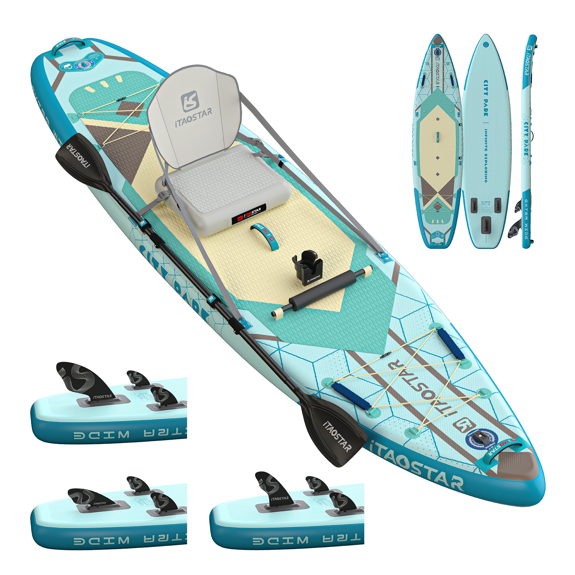 iTAOSTAR C03A 35" Super Wide Paddle Board, More Fun Inflatable Paddle Board with 5 Fins, 12 Foot Stand Up Paddle Board with Premium SUP Accessories for Adults of All Skill Levels