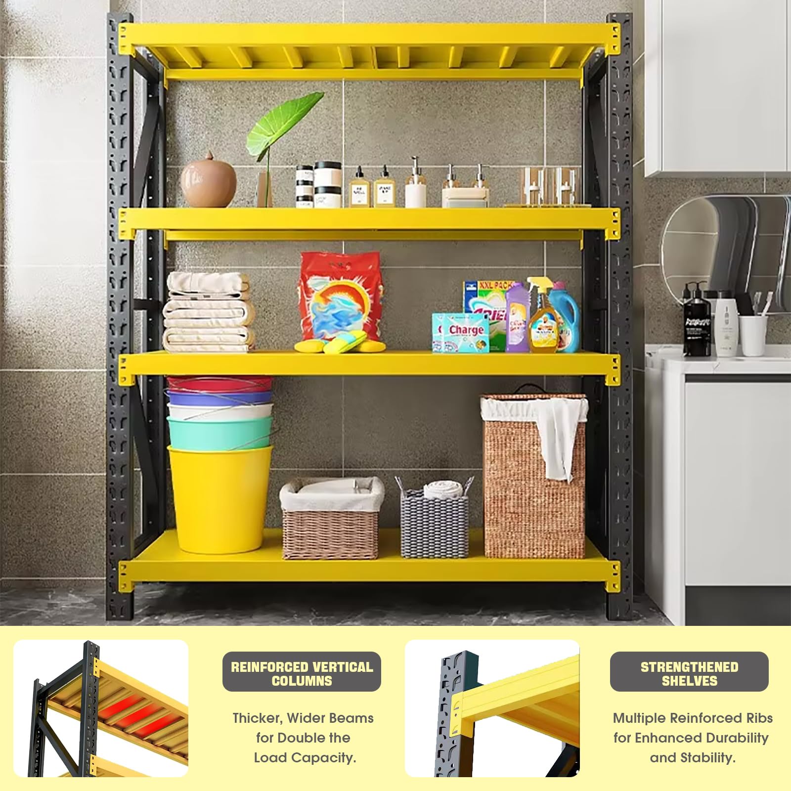 5000lbs Load Capacity,Heavy Duty 4-Tier Steel Shelving Unit, Adjustable Industrial Storage Rack for Garage Warehouse Workshop(Yellow and Black, W78.74*D23.62*H78.74)