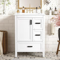 Favfurish 24" Bathroom Vanity with Ceramic Sink,Freestanding Bathroom Vanities with Soft-Closing Door and Double-Layer Door Shelf,Modern Bath Storage Cabinet w/ 3 Drawers,White