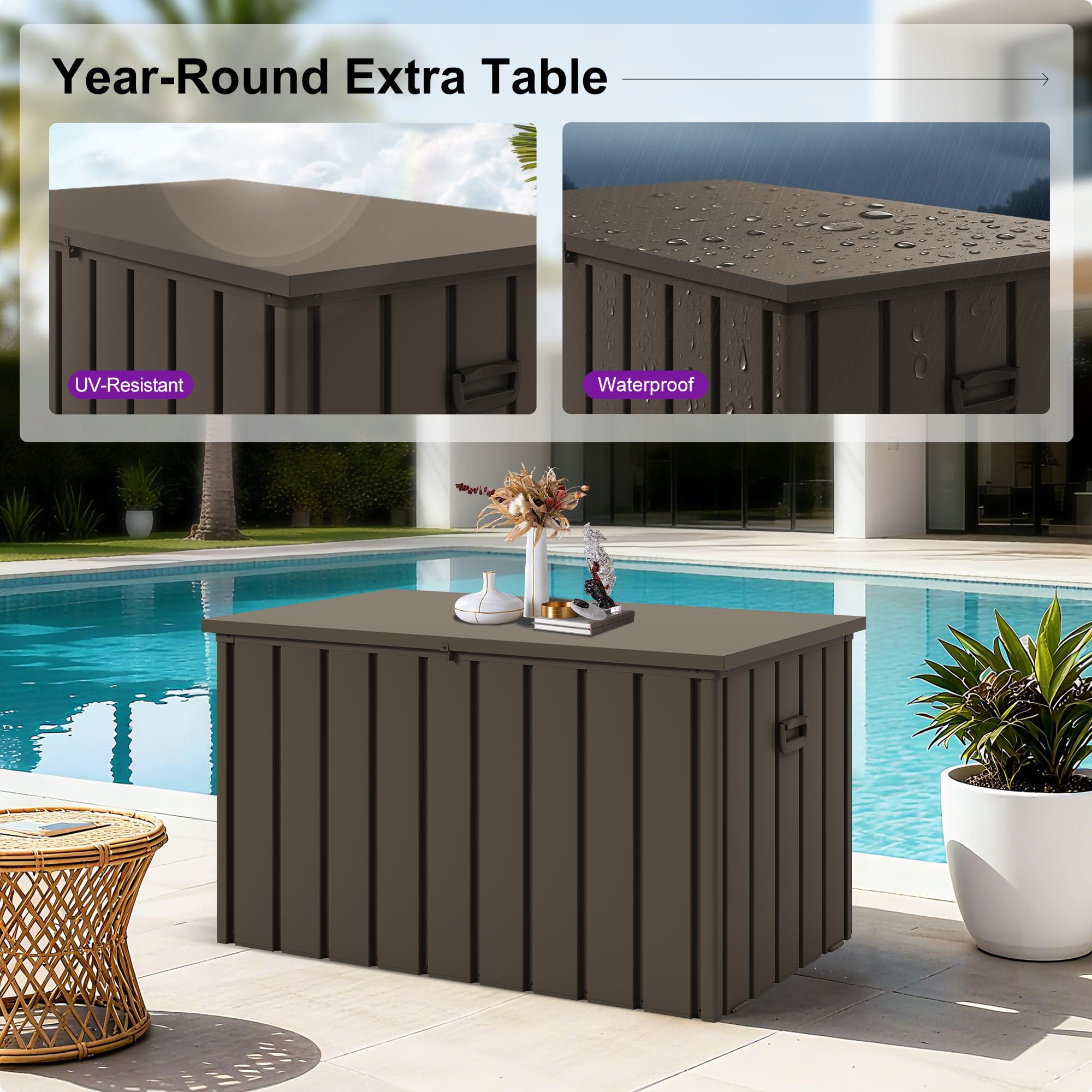 PURPLE LEAF Outdoor Deck Box 160 Gallon Waterproof Lockable Storage Box Container with Lid Deck Organization for Patio Cushions Side Table Pool Accessories Garden Tools, Brown