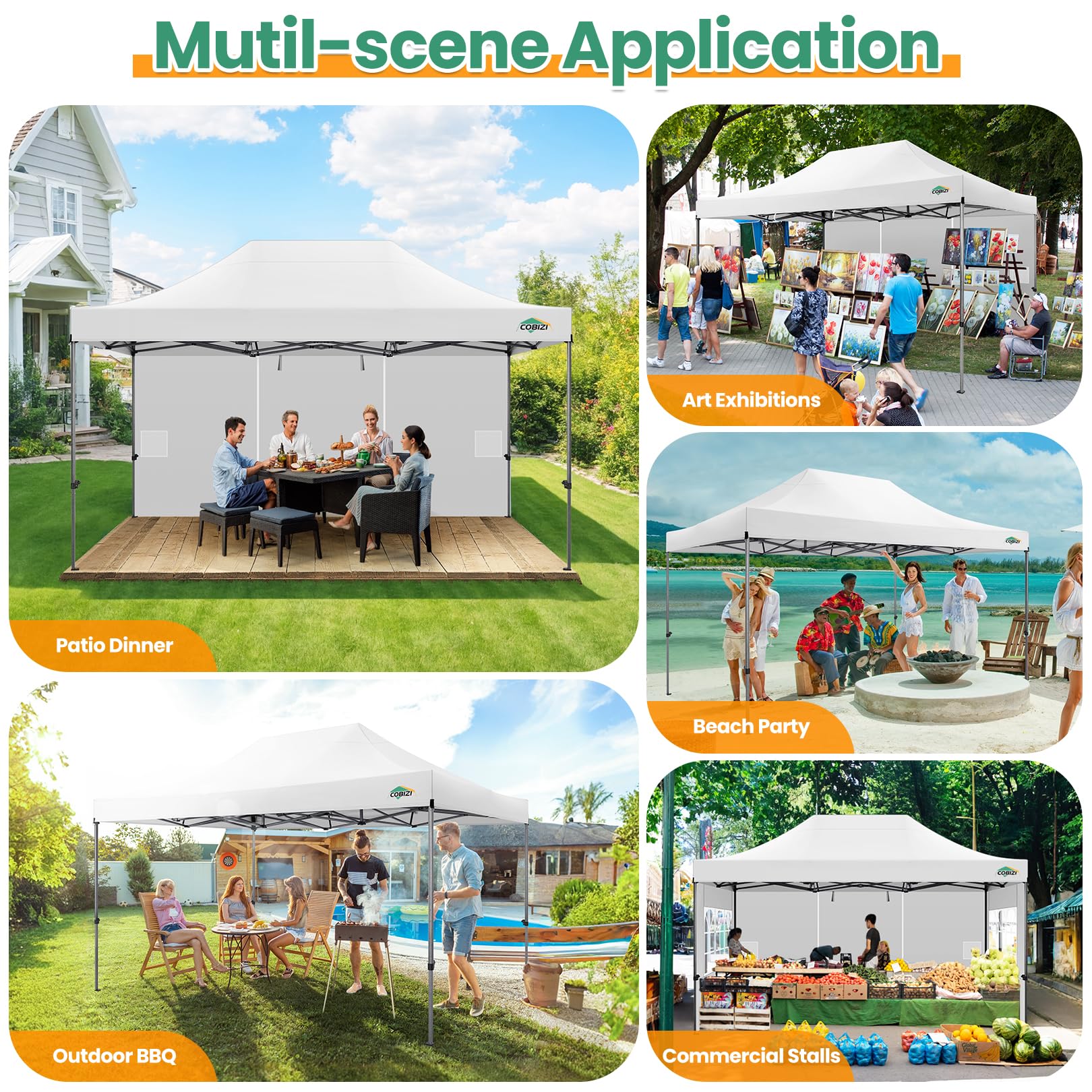 COBIZI 10x15 Heavy Duty Pop up Canopy Tent with 4 sidewalls Commercial Outdoor Canopy Wedding Party Tents for Wedding All Season Wind & Waterproof Gazebo with Carry Bag, White(Frame Thickened)