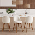 Daluvenix Modern Swivel Bar Stools Set of 3, Chic Upholstered Counter Height（26IN） Bar Chair with Back, Solid Wood Legs and Footrest, Comfortable Chenille Bar Stool for Kitchen Island, Cream White