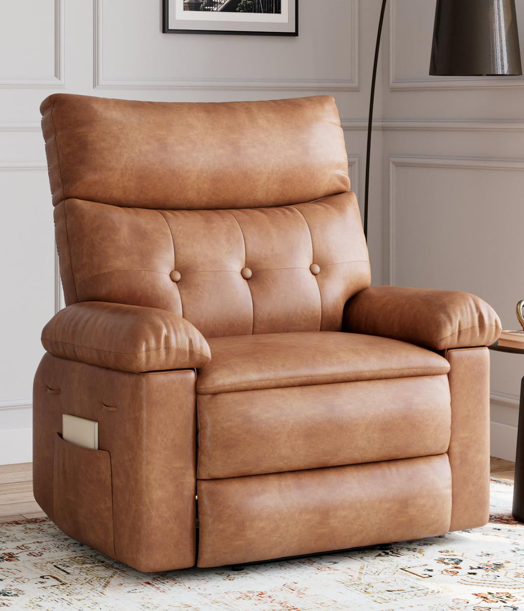 GarveeHome Recliner Chair - PU Leather Manual Recliner for Adults, Lazy Chair with 1.5X Sponge Comfort Arm and Back for Living Room, Bedroom
