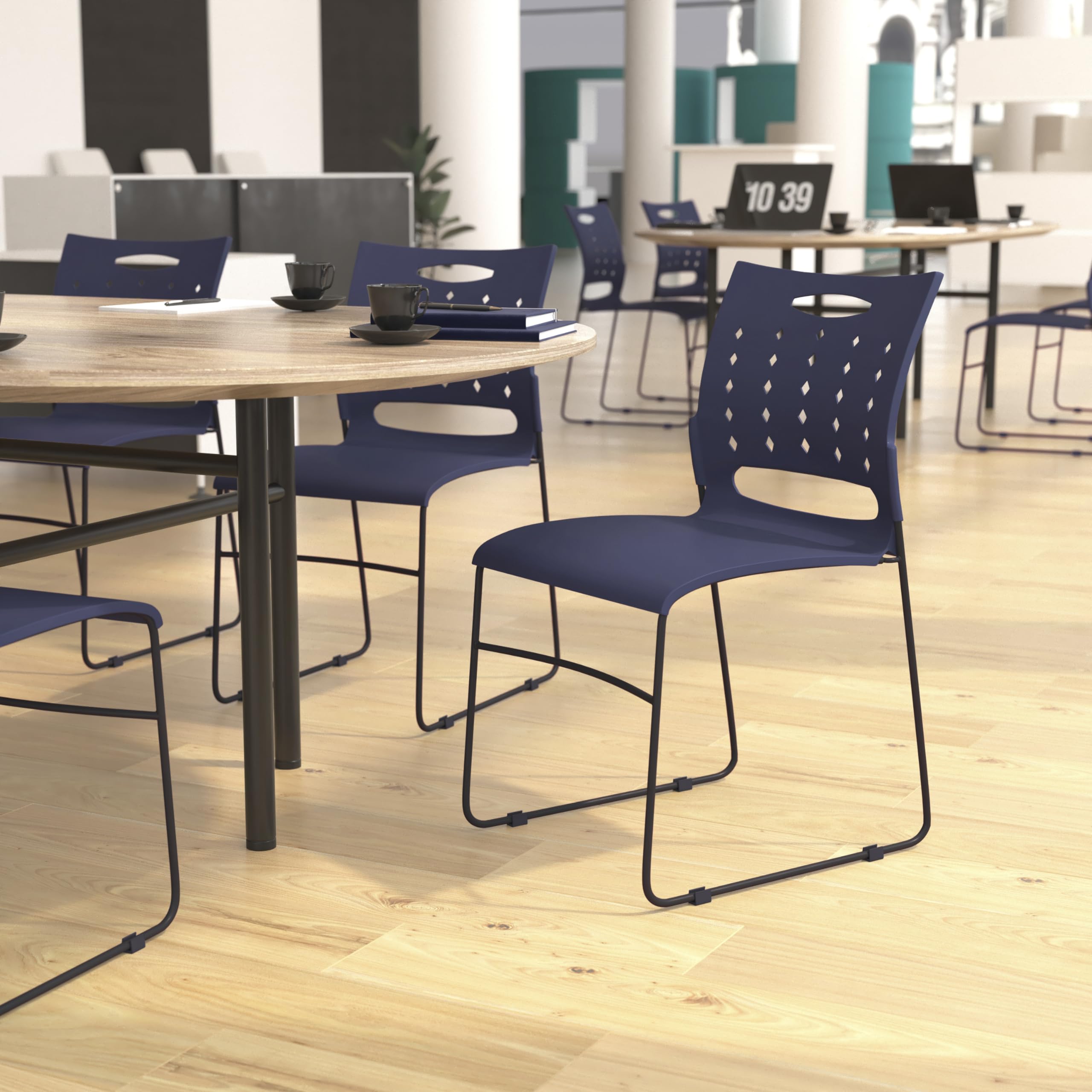 Flash Furniture HERCULES Series 881 lb. Capacity Navy Sled Base Stack Chairs with Air-Vent Back, Set of 5