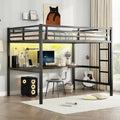 Bellemave Metal Full Size Loft Bed with Desk and Charging Station,Heavy Duty Loft Bed Frame with LED Lights and USB for Kids,Teens,Adults,Full Size,Black