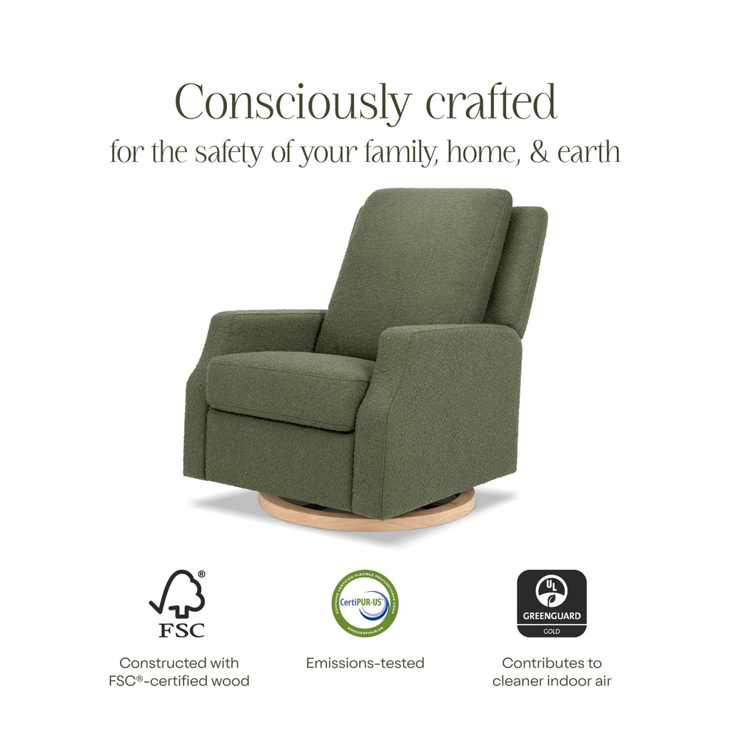Namesake Crewe Glider Recliner Nursery Chair - GREENGUARD Gold & Certi-PUR US Certified Rocker Recliner - Glider Rocking Chair for Nursery & Living Room - Manual, 360° Swivel, Olive Boucle