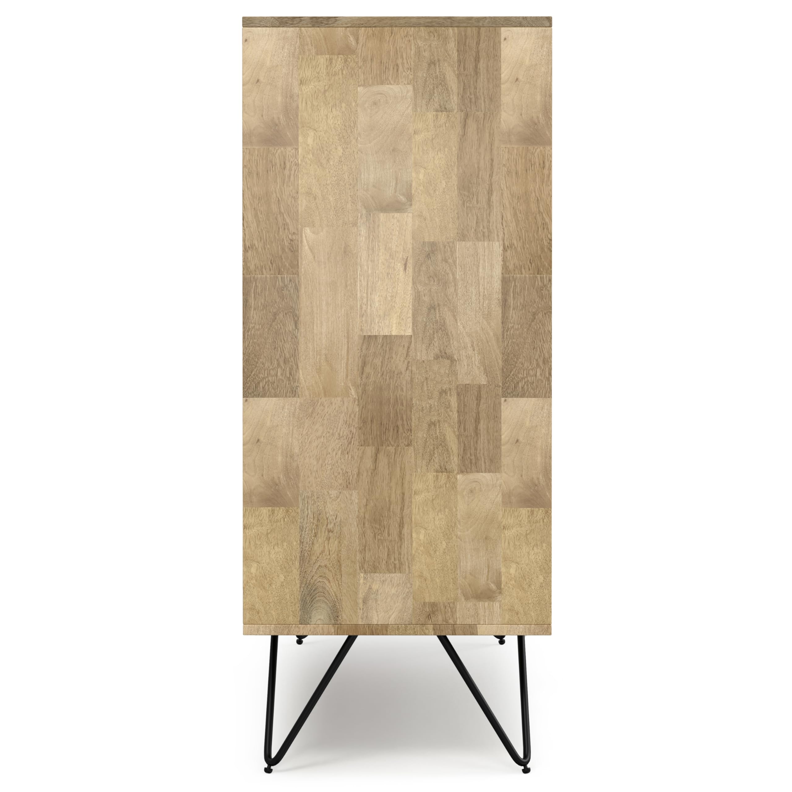 SIMPLIHOME Hunter Solid Mango Wood and Metal 39 inchWide Modern Industrial Medium Storage Cabinet in Natural for the Living Room, Entryway and Family Room