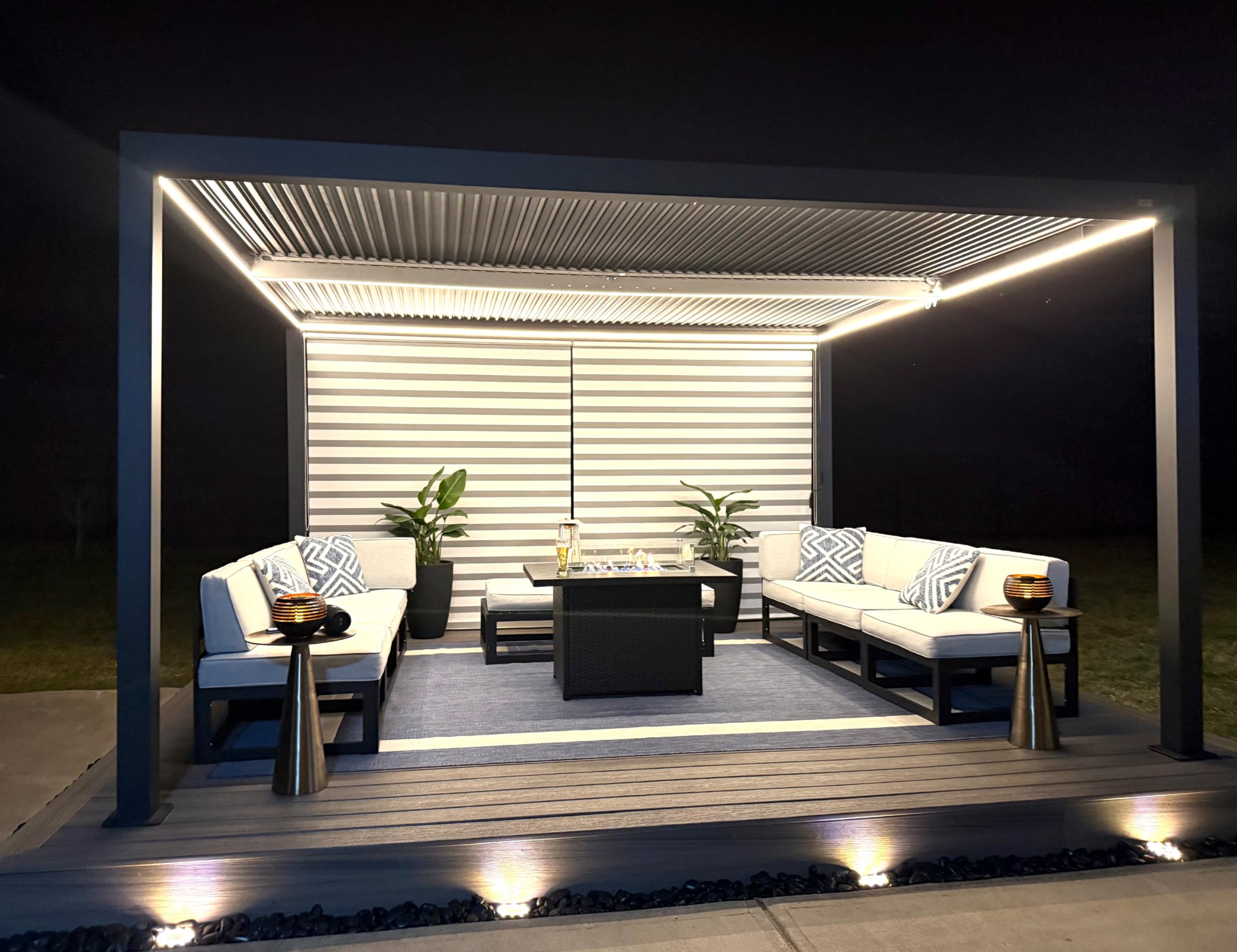 PURPLE LEAF LED Louvered Pergola 94AS 12'x 16' Full Aluminum Frame and Adjustable Roof Integrated Strip Lights for Outdoor Deck Garden Patio Gray Hardtop Gazebo Pergola