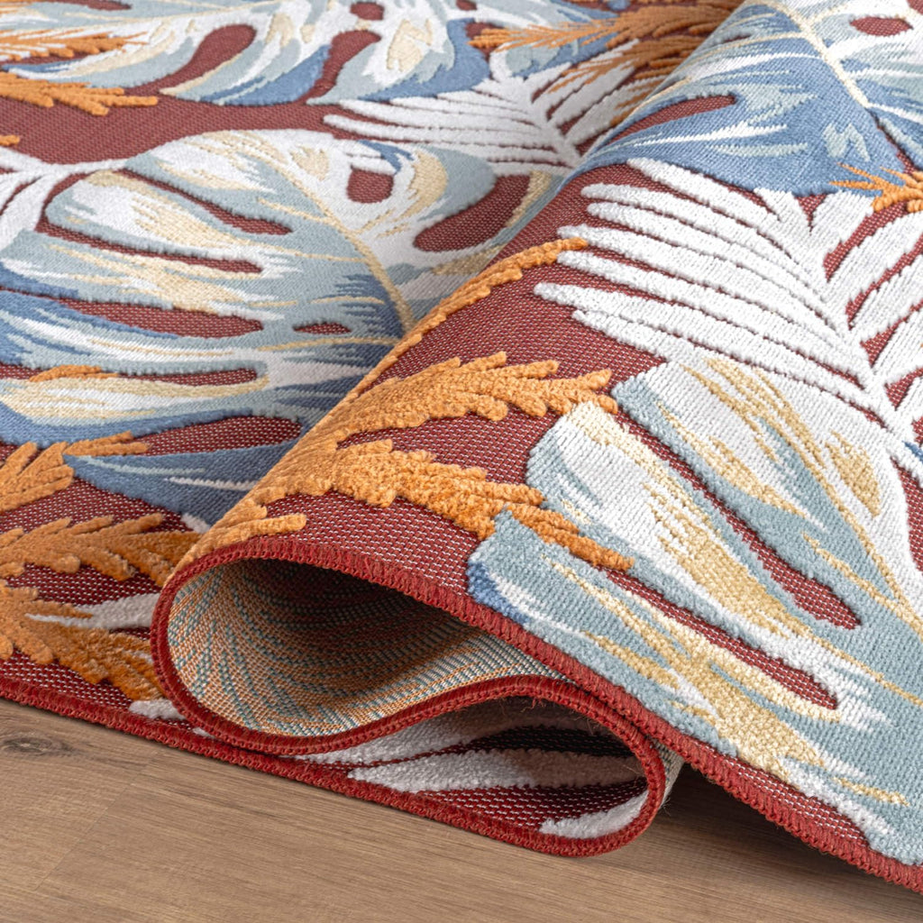 Luul Home Floral Indoor Outdoor Rugs 9x12 Large Area Rug for Living Room, Patio Decor, Kitchen, and Entryway Rug, Washable Stain Resistant Outside Carpet Red 9 x 12