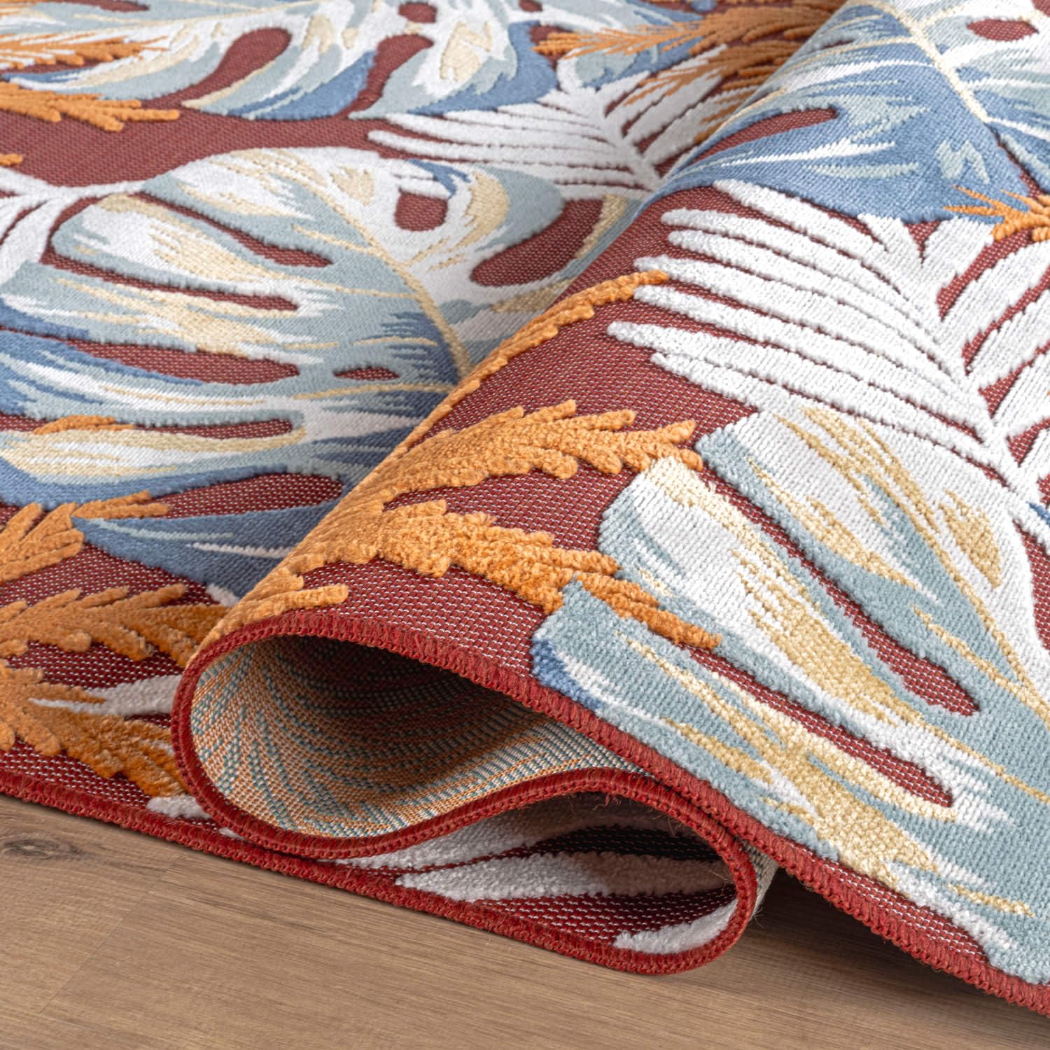 Luul Home Floral Indoor Outdoor Rugs 9x12 Large Area Rug for Living Room, Patio Decor, Kitchen, and Entryway Rug, Washable Stain Resistant Outside Carpet Red 9 x 12