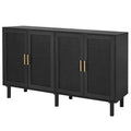 Finnhomy 4 Door Sideboard Buffet Cabinet, Kitchen Storage Buffet with Black Painted Rattan Decorated Doors, Cupboard Console Table, Boho Accent Liquor Cabinet, 62.3X 15.7X 34.6 Inches, Full Black