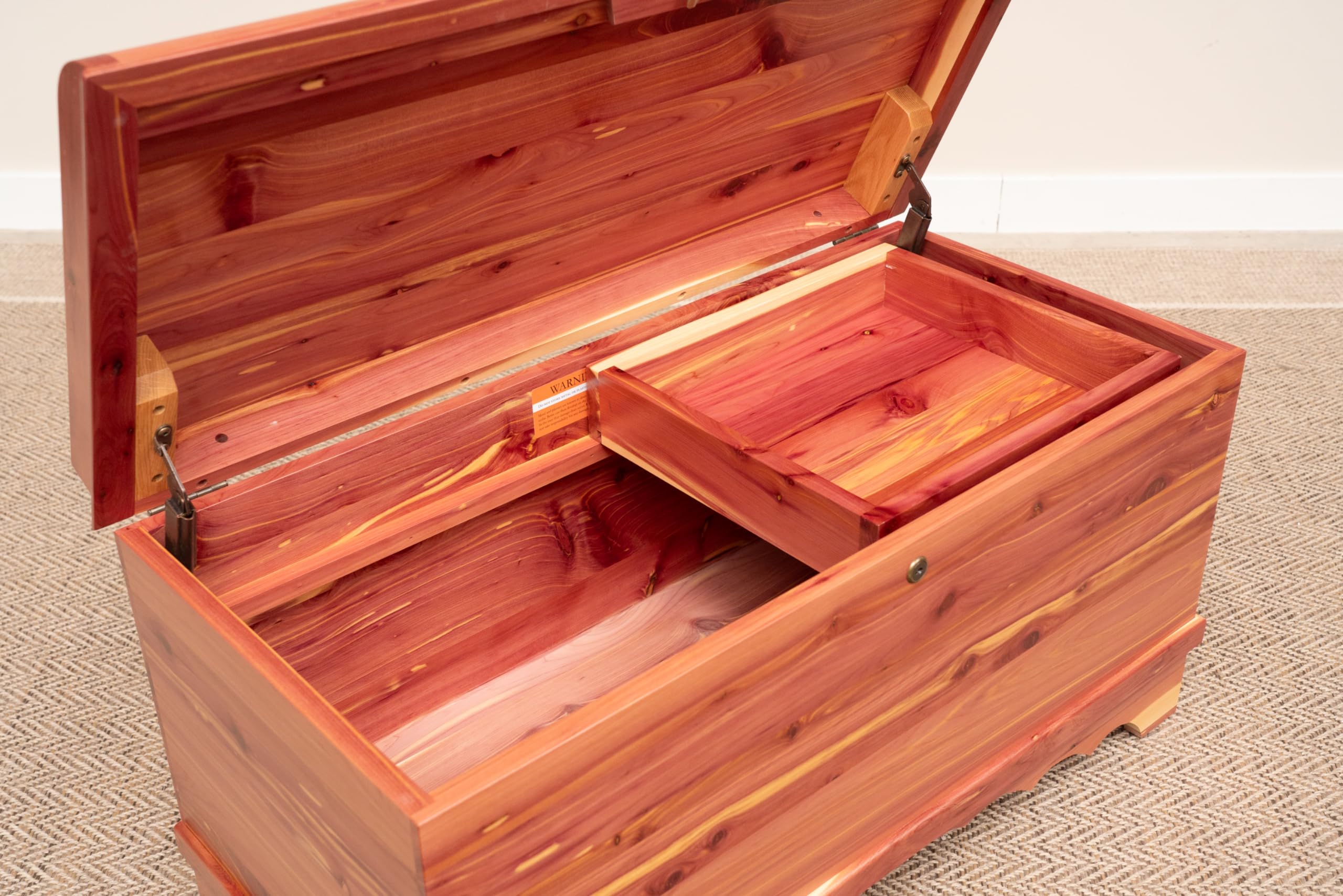 Rustic Red Door Co. Cedar Hope Chest with Waterfall Top and Tray, Amish Made Wooden Storage Trunk Box for Bedroom, Blanket, Clothes, Anti-Slam Hinges and Lock, Cedar Wood, Natural Stain, 36" Long